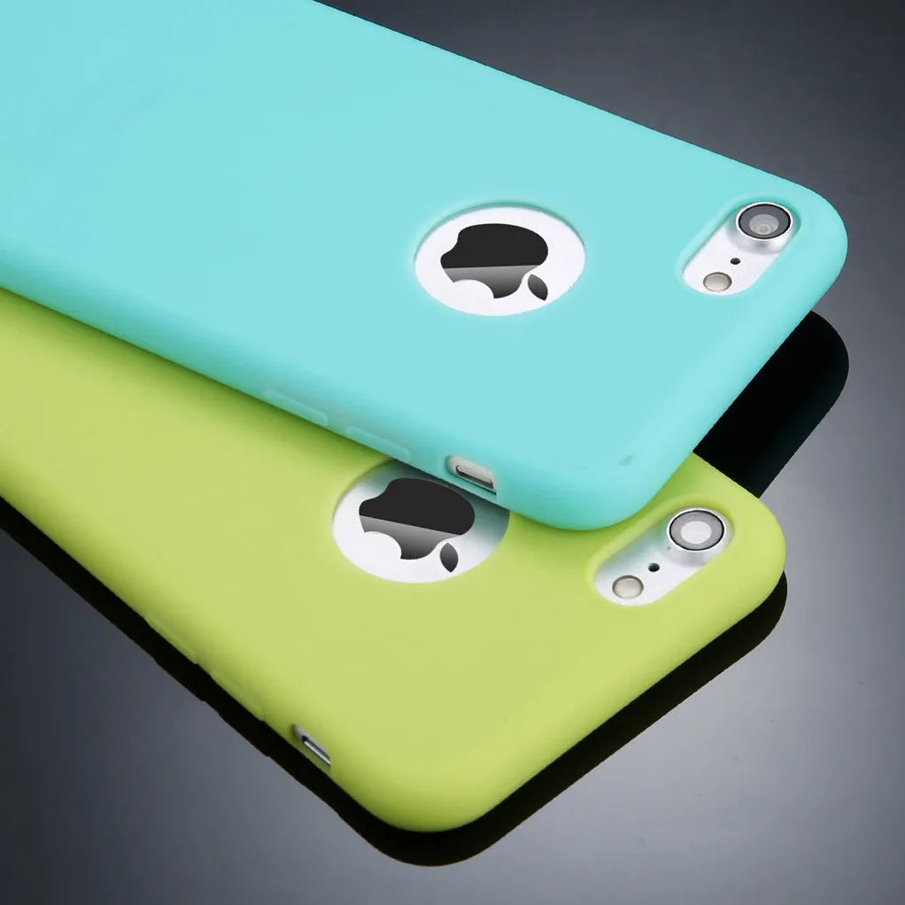 Candy colour soft silicone TPU phone case for iPhone 7 Plus and other compatible models on a table