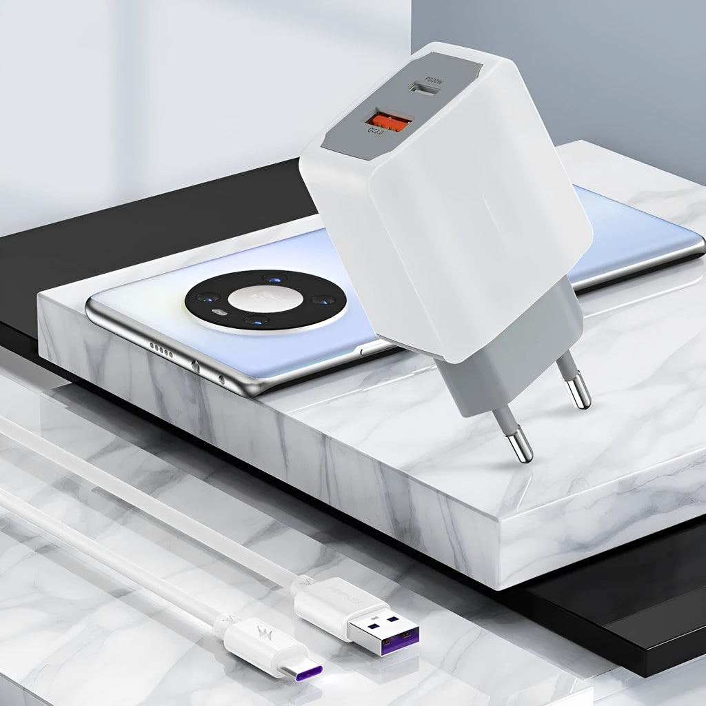 White phone charger set with European fast charging and fireproof ABS PC construction