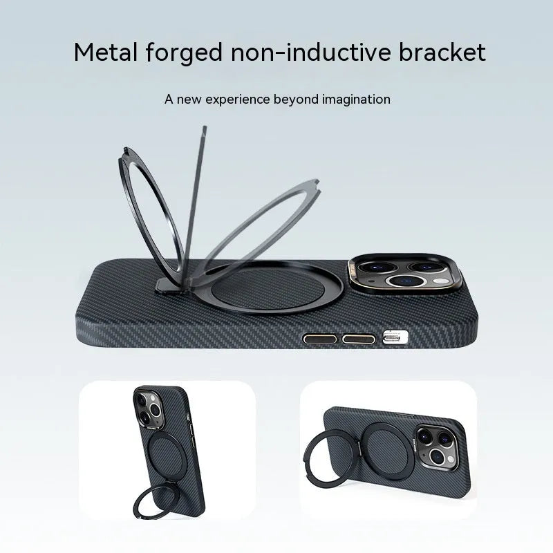 Graphite black carbon fiber phone case with integrated bracket for Apple iPhone 15 Pro Max