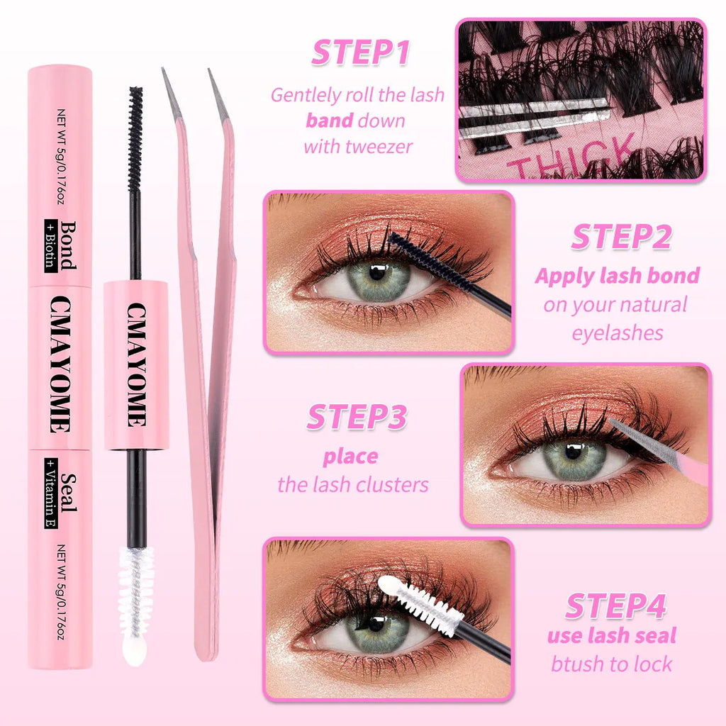 DIY false eyelashes extension suit with tweezers and segment single cluster lashes