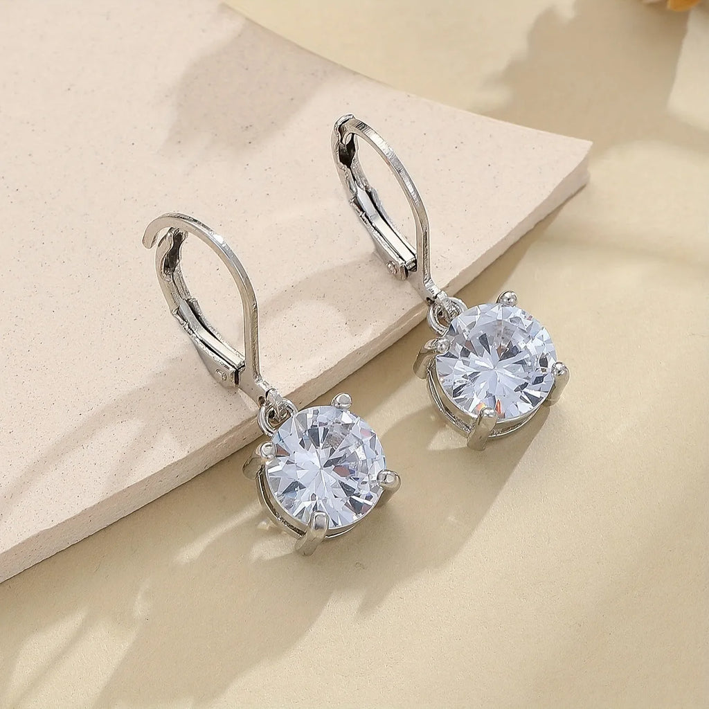 Silver round-cut zircon stud earrings for women, hypoallergenic lightweight jewellery