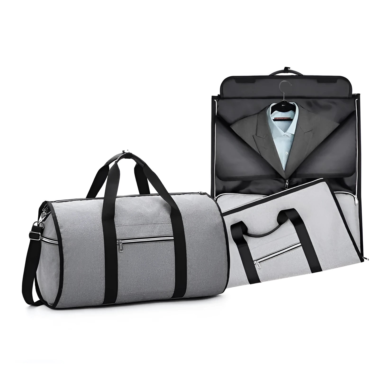 Medium cylindrical travel bag in Oxford cloth, shown in black, with a zipper opening.