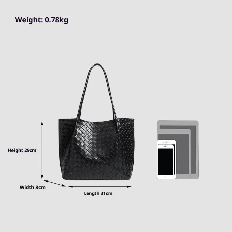 Women's PU tote bag in Black New with woven front detail and short handles