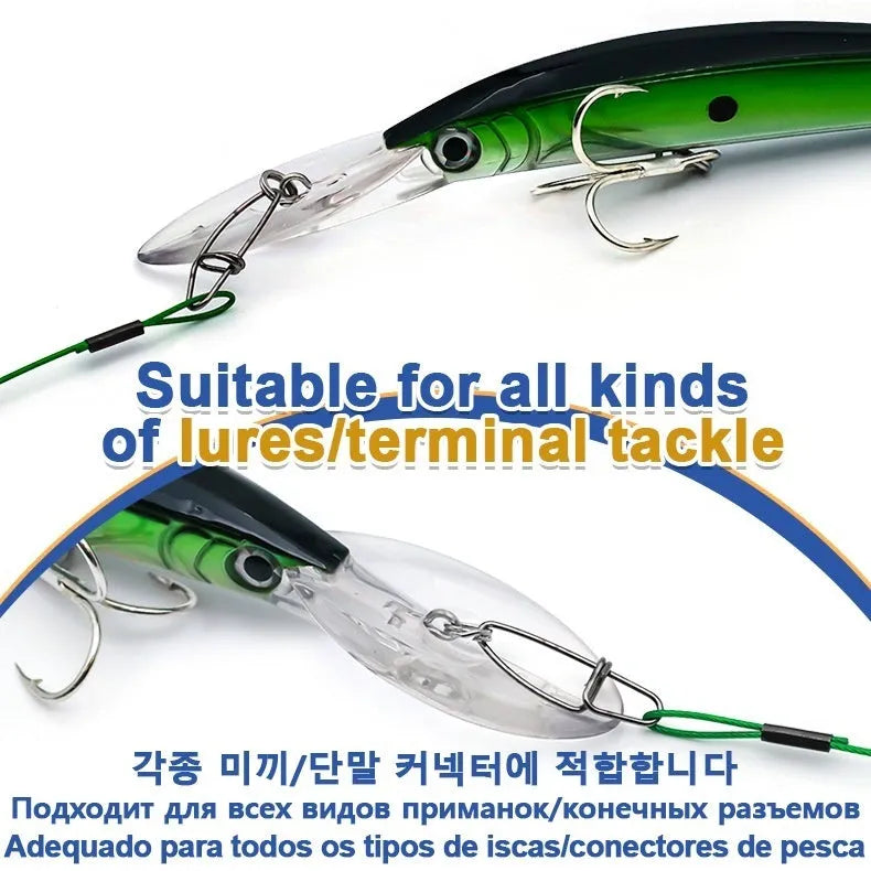 Ten 54cm steel wire fishing accessories with double buckle pins in three colour options
