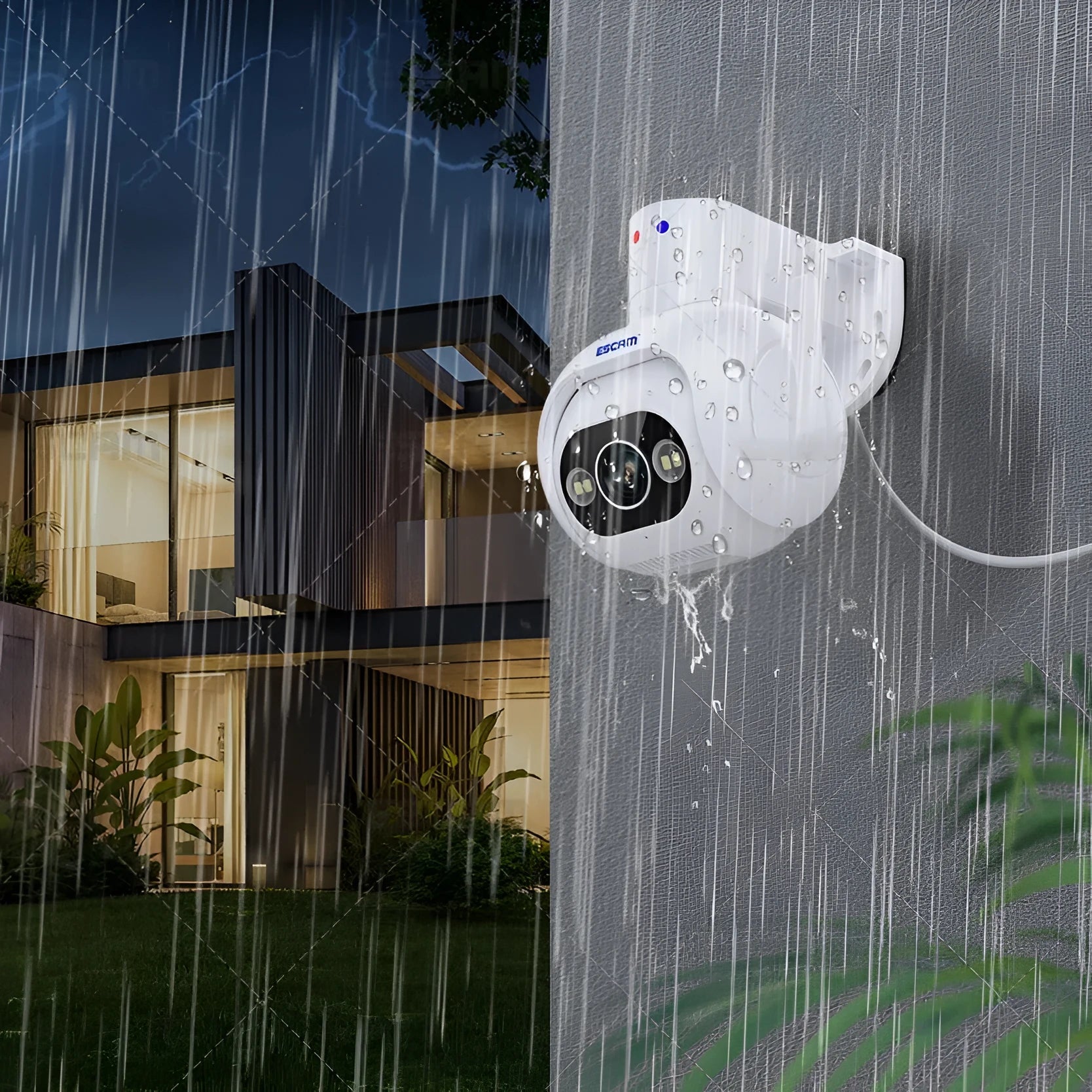 Smart colour night vision 4MP security camera with IP66 waterproof rating and wall mount bracket