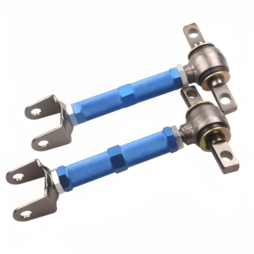 Blue and red aluminium alloy rear pull rod kit for Honda Civic EP3 on a white background.