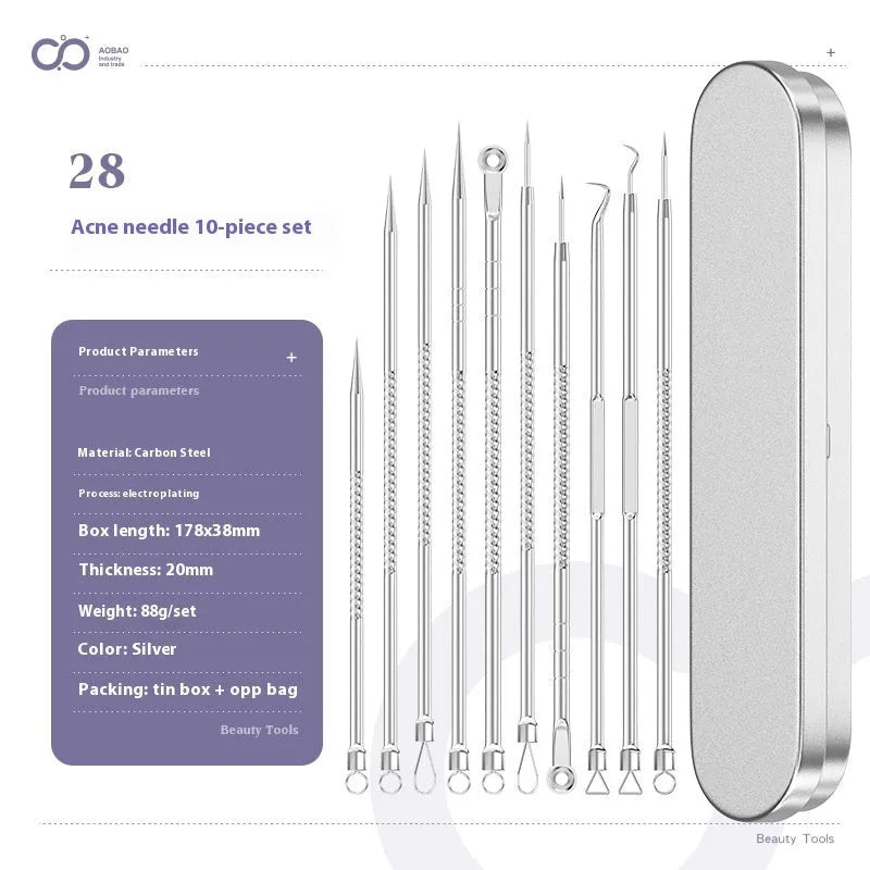4-piece metal acne needle set with ultra fine pointed tips for pimple and blackhead removal