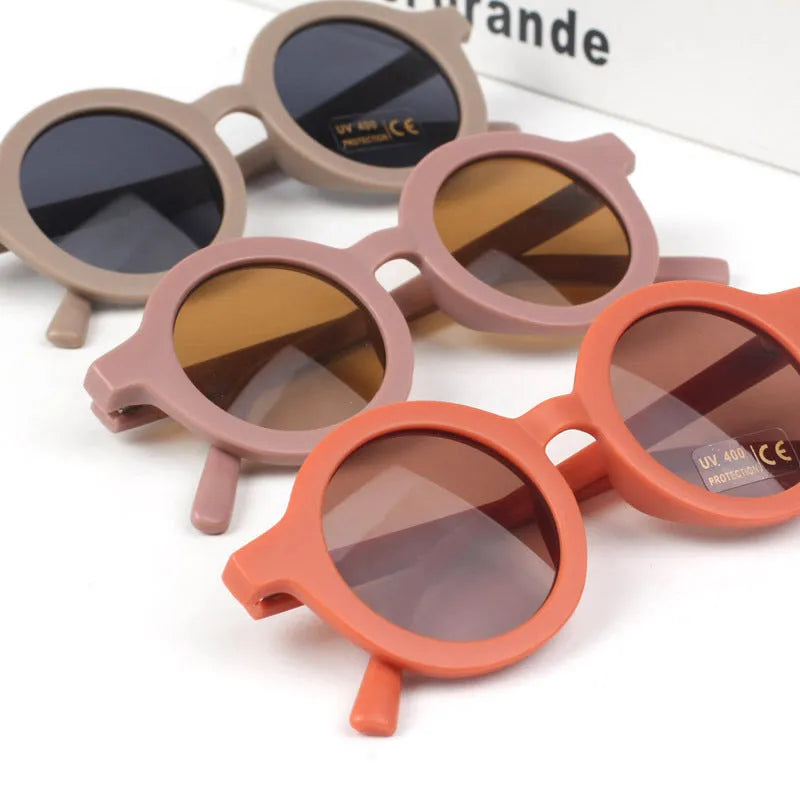 Children's round frame retro mocha glasses with UV400 protection in beige colour