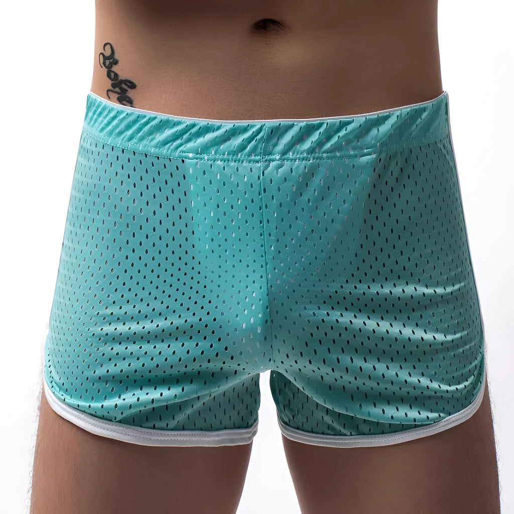 Men's breathable cotton nylon boxer shorts in mid waist style on a white background.