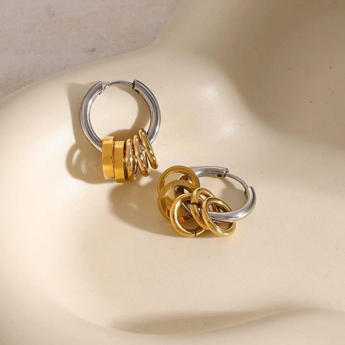 Stainless steel ins-style earrings with electroplated colour finish, available in two colour variations