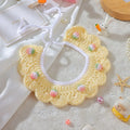 Handmade woven wool cat collar with British Shorthair embroidery and bell bow in pink colour