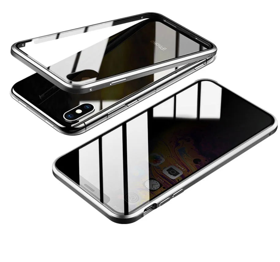 Glass anti-spy clamshell phone case in a solid colour for iPhone models.