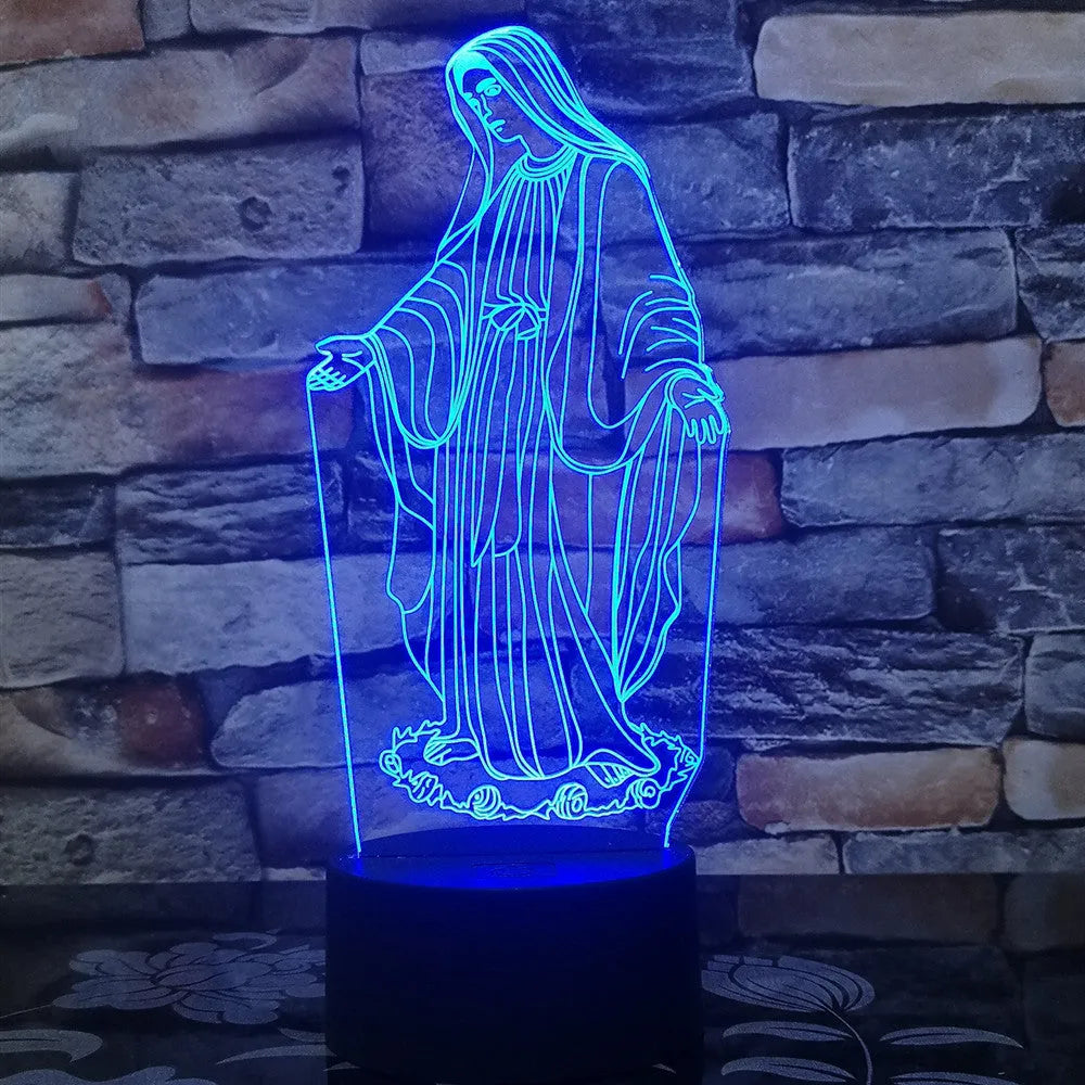 3D LED night light showing laser-engraved acrylic creating stereoscopic dual ring light patterns
