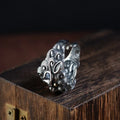 Silver open ring with domineering Jibeast animal Zodiac pattern and diamond detail.