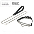Black leather adjustable collar and matching leash with a hand grip rope.