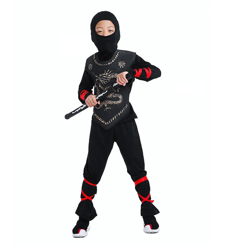 Children's Halloween cosplay costume in cotton-polyester blend with size chart showing measurements
