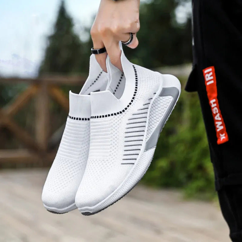 Men's striped mesh sock shoes with flyknit upper and breathable lining