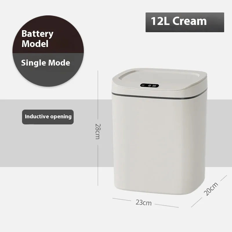 Square intelligent automatic sensor dustbin with induction opening lid in milky white