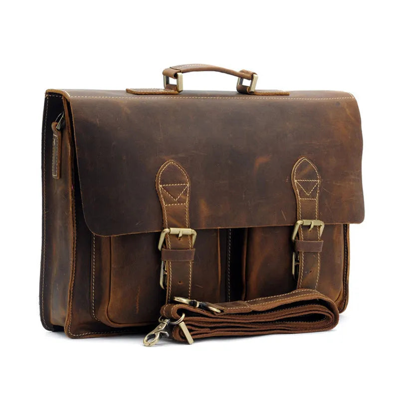 Small yellow brown genuine cowhide leather shoulder messenger bag for men