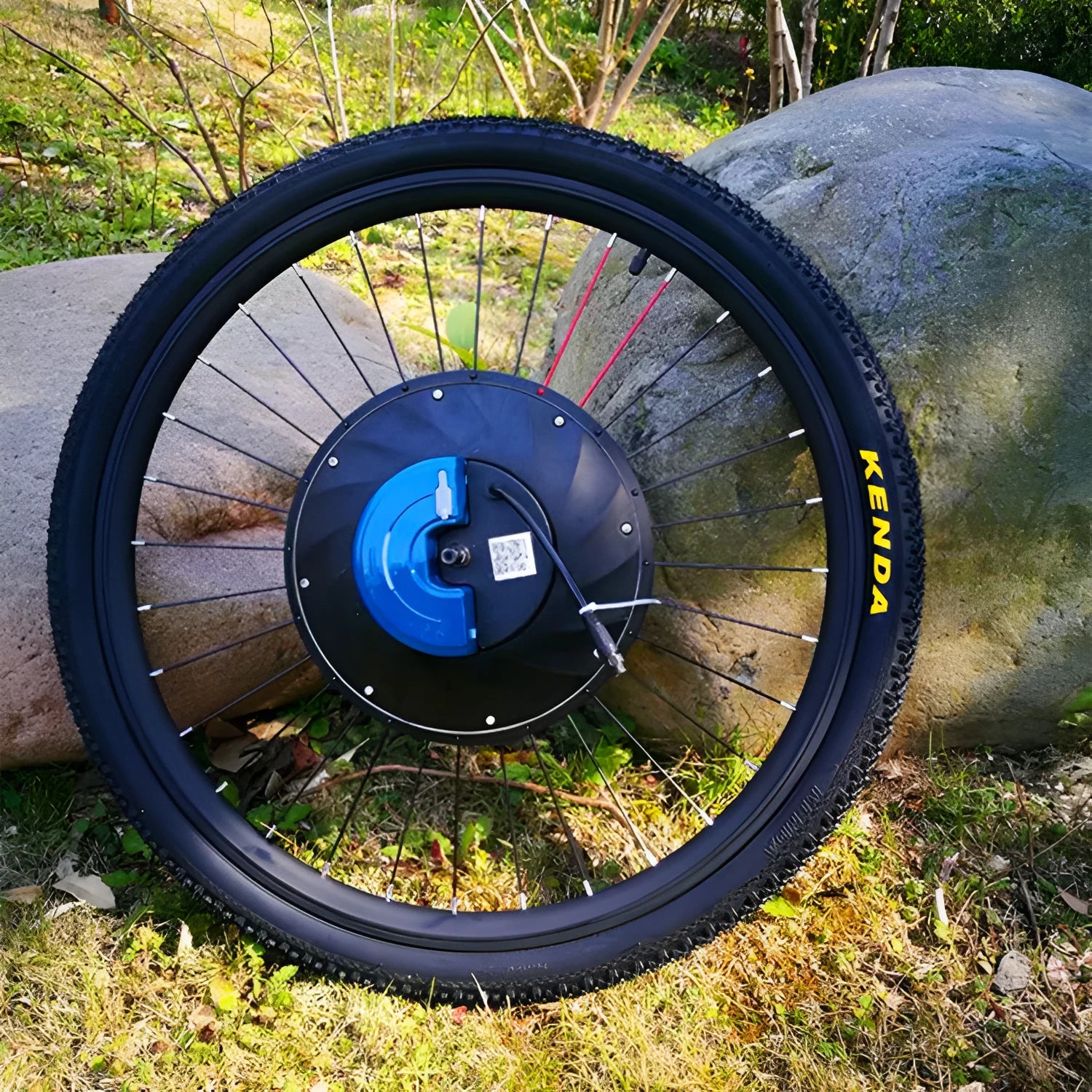 Bicycle electric conversion kit showing hub motor and lithium battery for 26-inch wheels