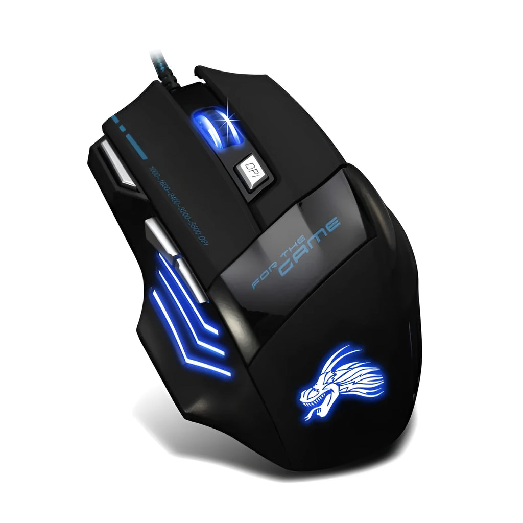 Professional wired gaming mouse 5500DPI 7 buttons black ergonomic design with USB cable