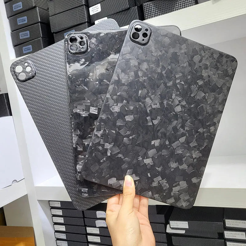 Carbon fibre hard protective case for Apple iPad Pro 11 showing 3K weave texture