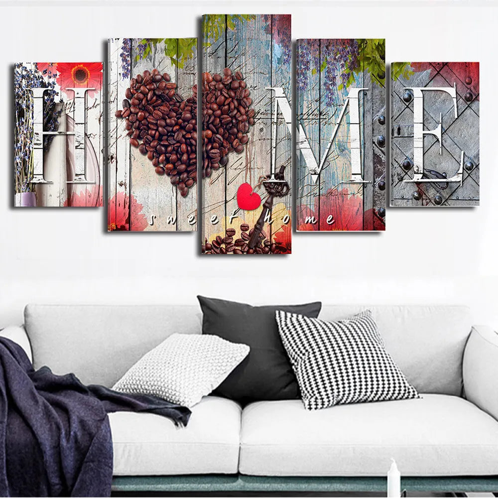 Red decorative wall boards with oil painting finish arranged in modular pattern
