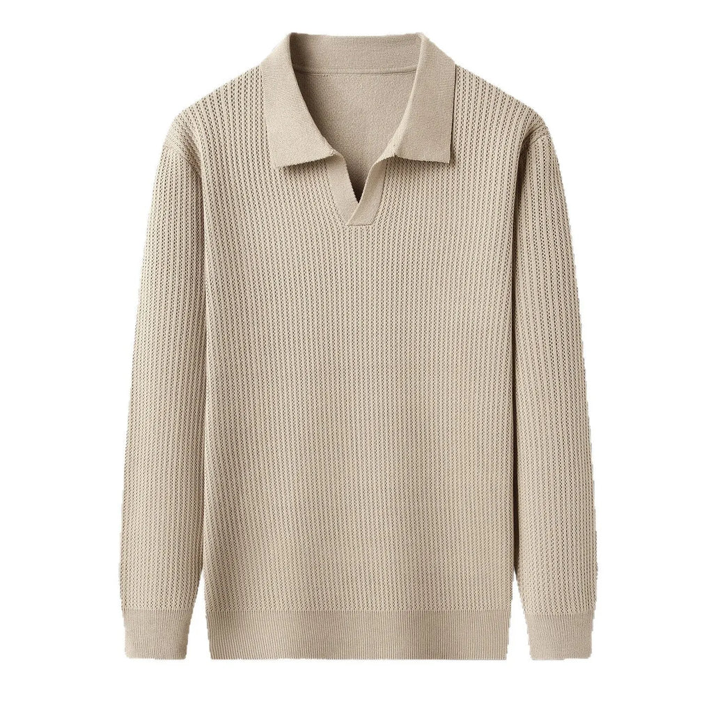 Man modelling a loose-fit green casual pullover sweater for autumn.