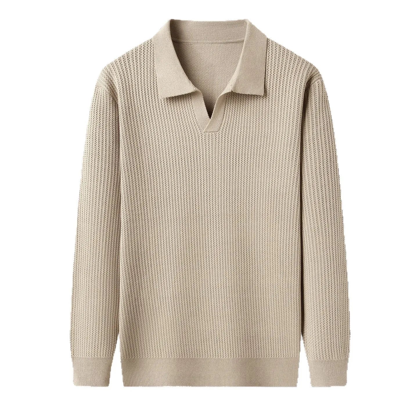 Man modelling a loose-fit green casual pullover sweater for autumn.