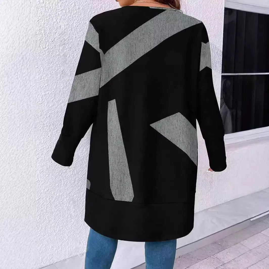Black loose casual plus size cardigan coat with button stitching in Japanese Korean style