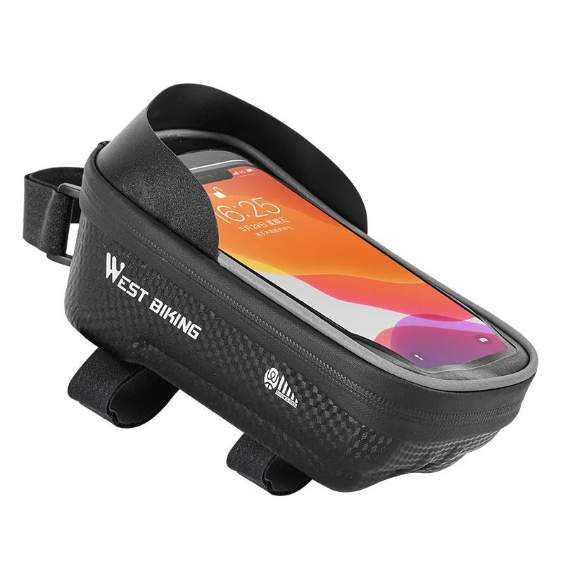 EVA bicycle touch screen saddle bag in black, 1.6 litre capacity, showing upper phone compartment