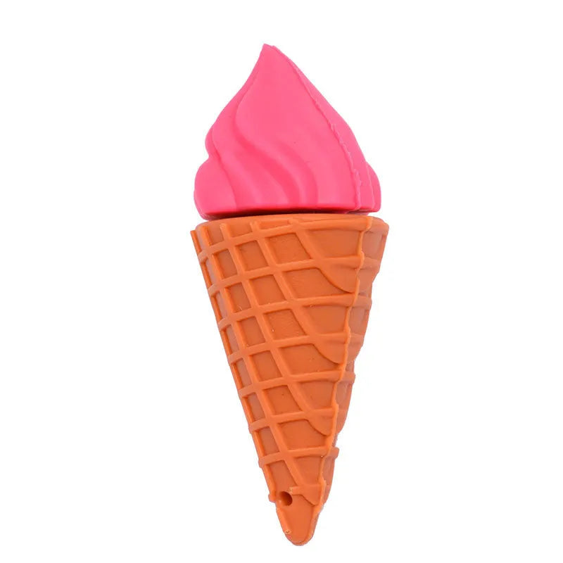 Cute mini ice cream-shaped USB flash drive in pink colours on a white background.