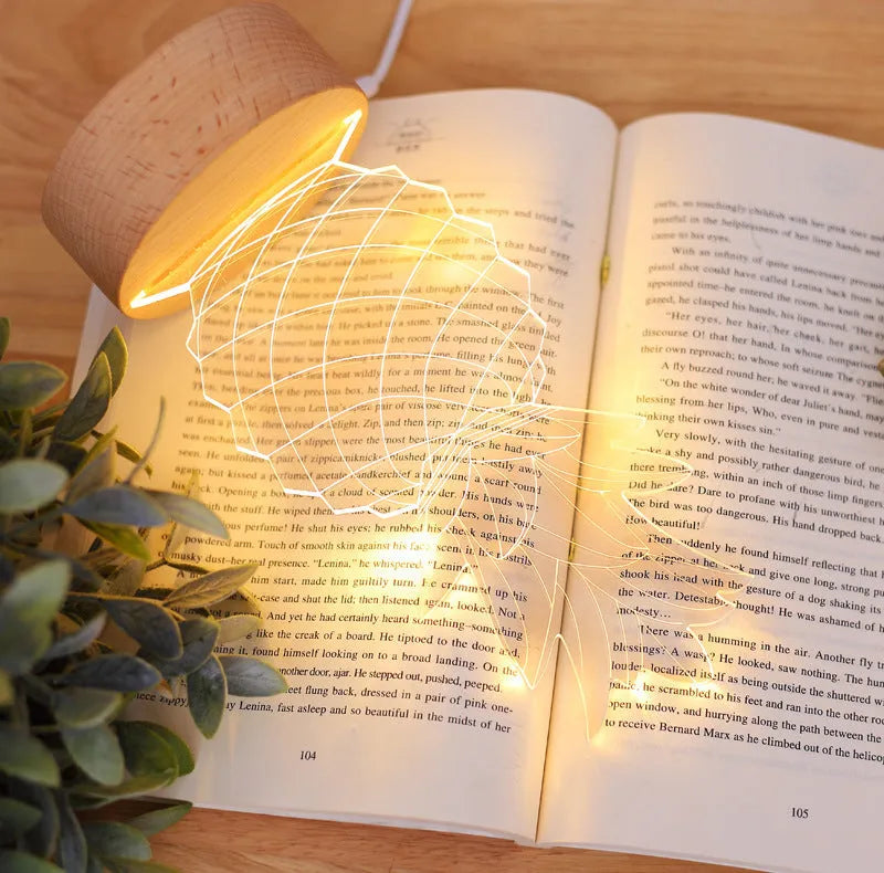 Cartoon pineapple-shaped bedside table lamp with wood base and acrylic shade, showing dimmer buttons.