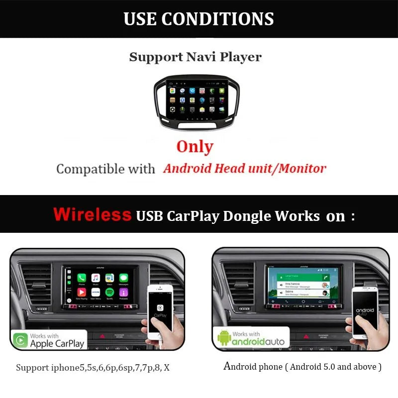 Black Wireless CarPlay USB dongle for Android car stereos with mirror display function