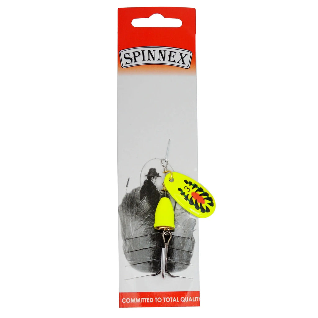 R composite rotating sequins copper bell metal fishing lure in multiple colour options on a blue background