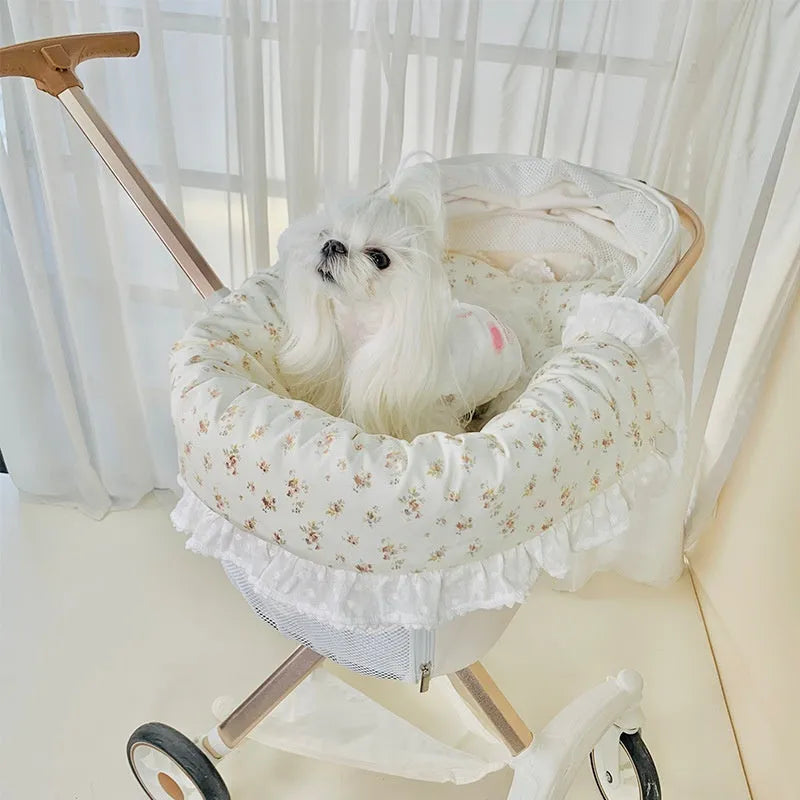 Pure cotton pet stroller towel cushion pillow set in floral and plaid patterns