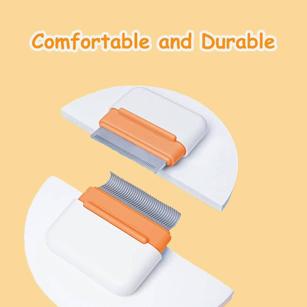 Double-sided pet grooming comb showing grooming pins and massage nodes in blue colour
