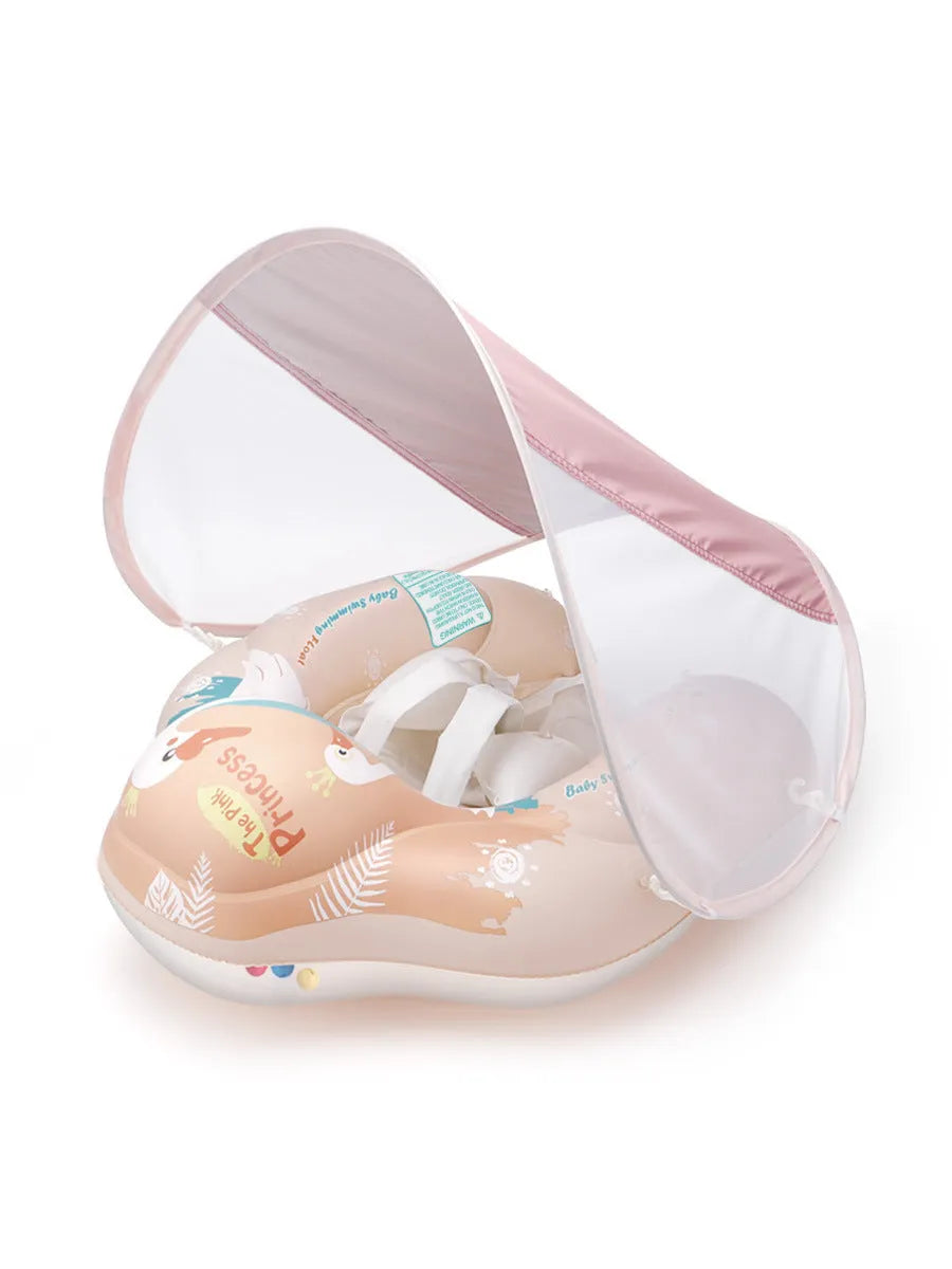 Baby sun protection sunshade swan swimming ring for children PVC float with canopy seat pocket