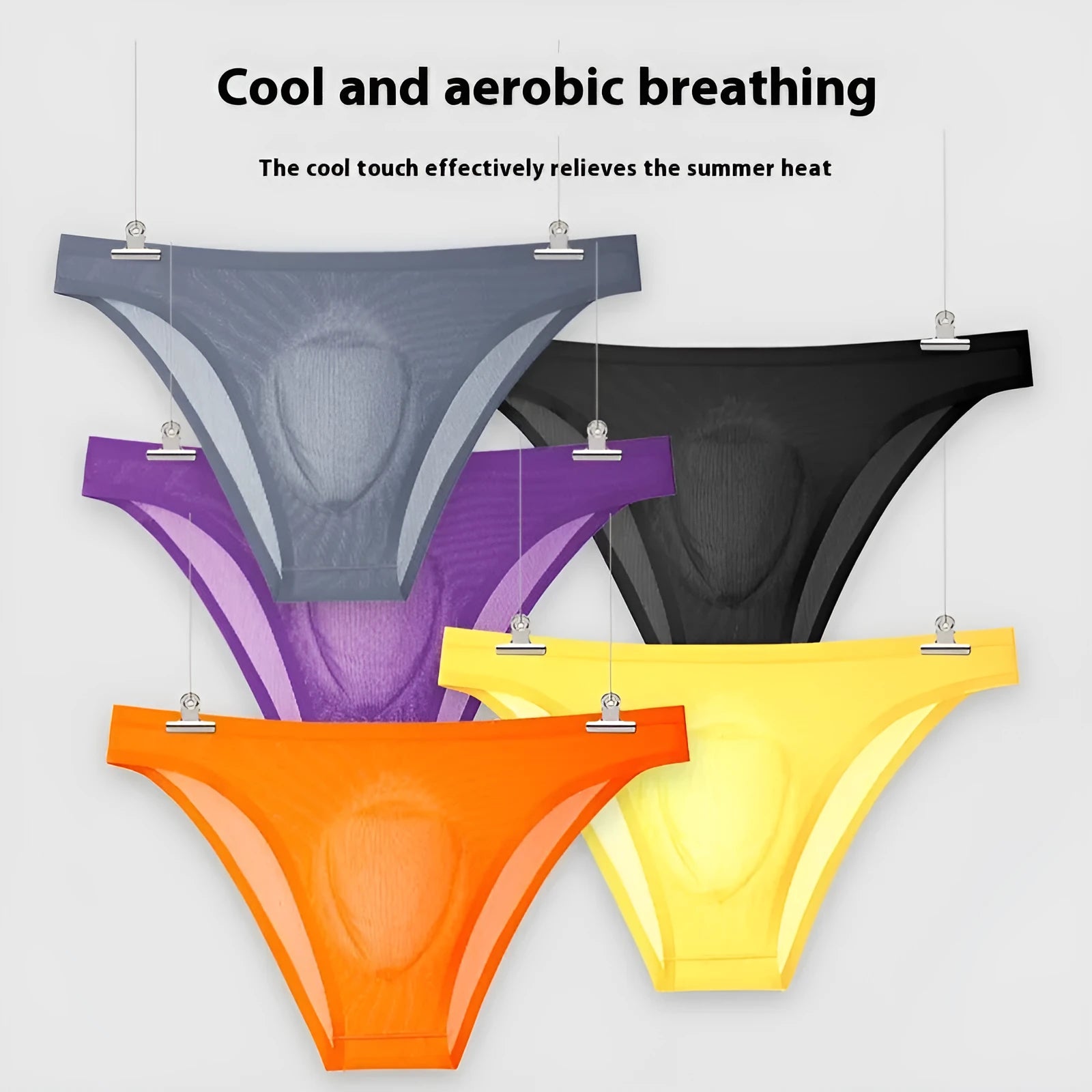 Ice silk low waist seamless briefs in six colour options showing ultra-thin thread construction