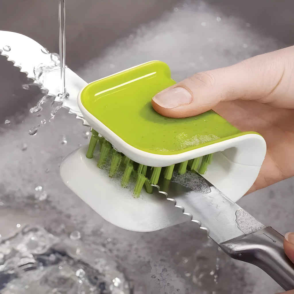 Blue U-shaped ABS plastic knife and cutlery cleaner brush for kitchen washing