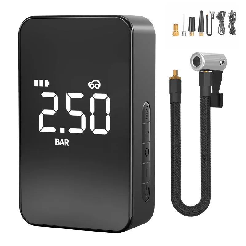 Wireless digital tyre inflator pump with display screen and air hose