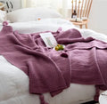 Nordic style fringed knit ball acrylic blanket in beige, brown, dark grey, or bean paste, size 130 by 170 cm.