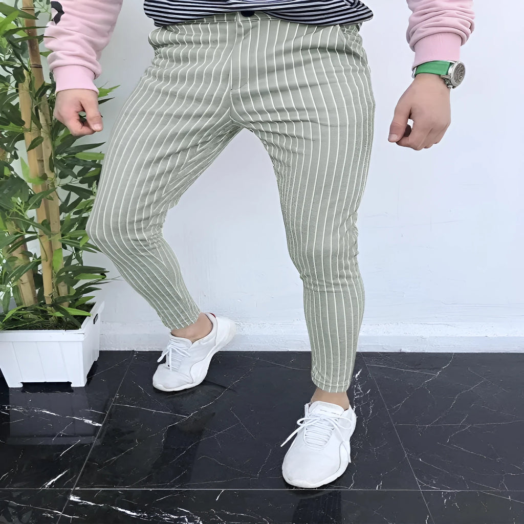 Men's slim-fit plaid casual trousers with 3D printed pattern for autumn winter wear
