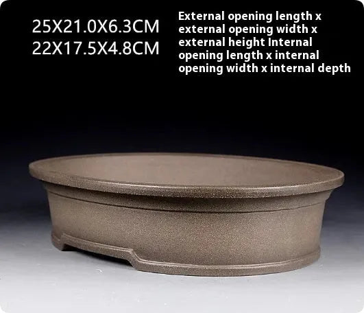 Handmade antique oval purple sand bonsai pot for succulents, 25 cm long