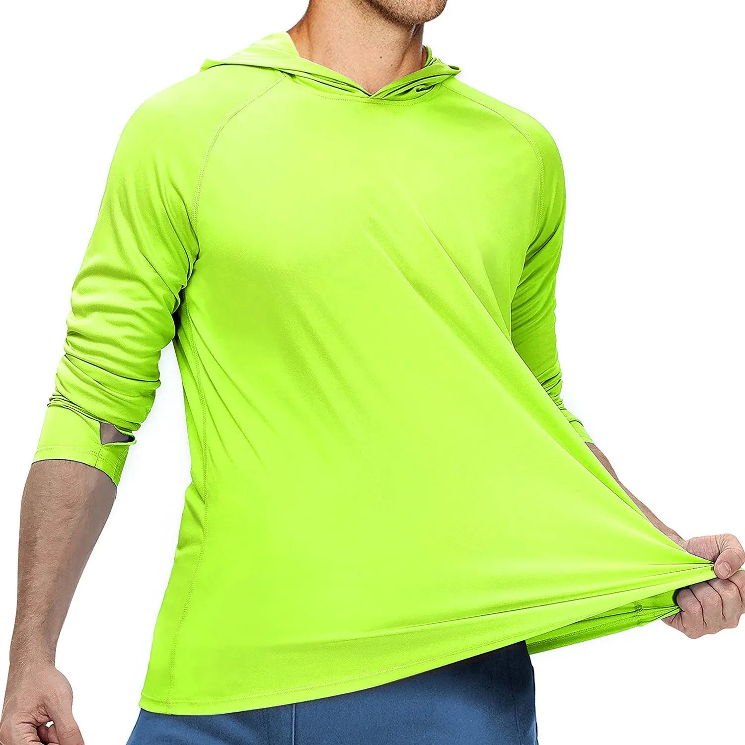 Men's slim-fit UV protection hooded top for outdoor activities like fishing and hiking