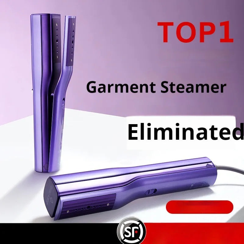 Handheld garment steamer portable pressing machine with plastic clip.
