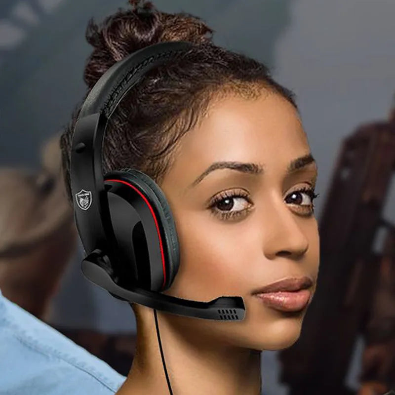 Black wired gaming computer headset with 40mm speakers and 6.3mm straight plug