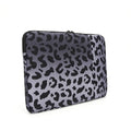 Leopard print laptop sleeve for 13-inch to 16-inch laptops with anti-shock protection.