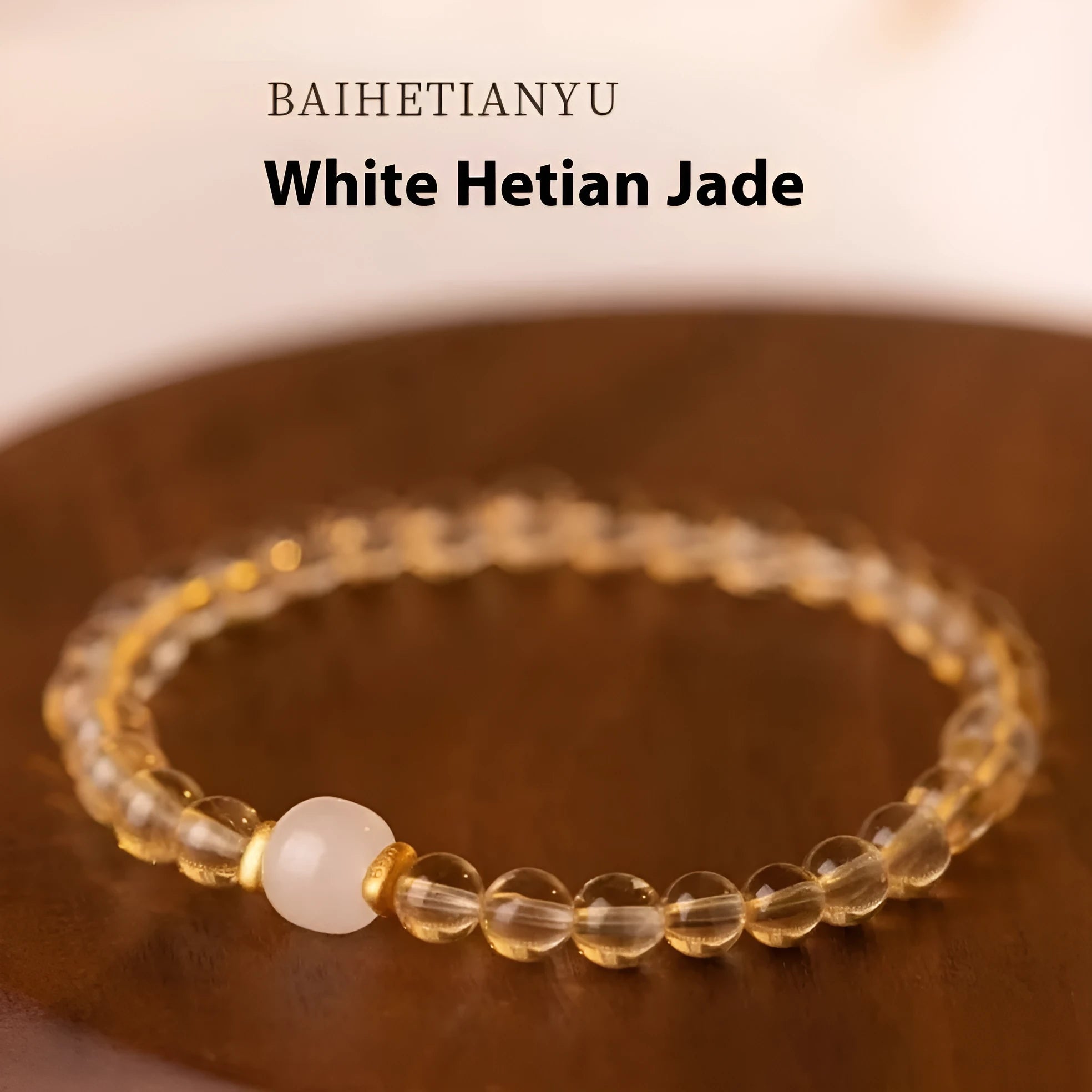 Natural rutilated quartz bracelet with gold inclusions, handmade Brazilian crystal jewellery