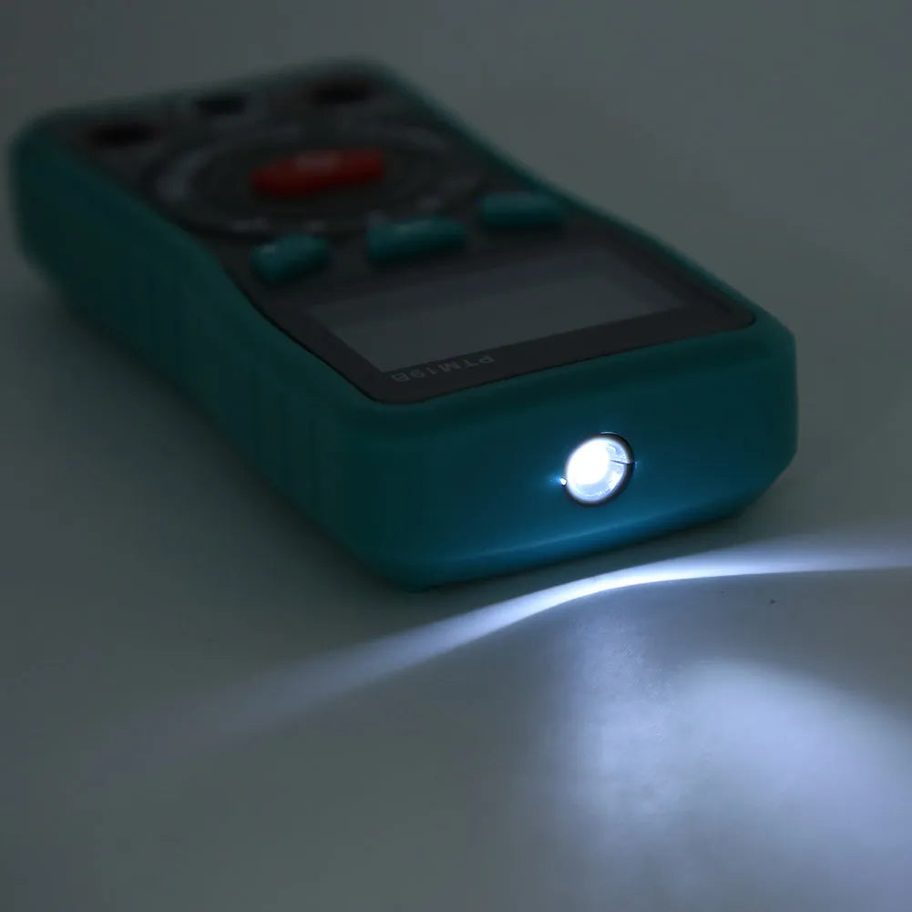 Green automatic digital multimeter with LED display on a 132mm housing.
